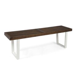 Intrinsic - Outdoor Dining Bench With Iron Legs And Slat Top - Dark Brown / White