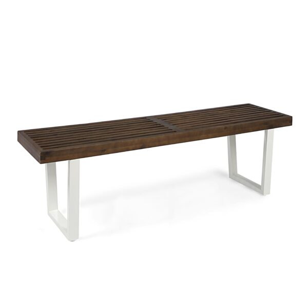 Intrinsic - Outdoor Dining Bench With Iron Legs And Slat Top - Dark Brown / White