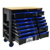12 Layer Drawer Multi Purpose Tool Cart With Wheels And Wooden Countertops - Black / Blue - Image 10