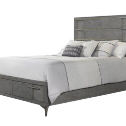 King Storage Bed With Bookmatched Veneer - Gray