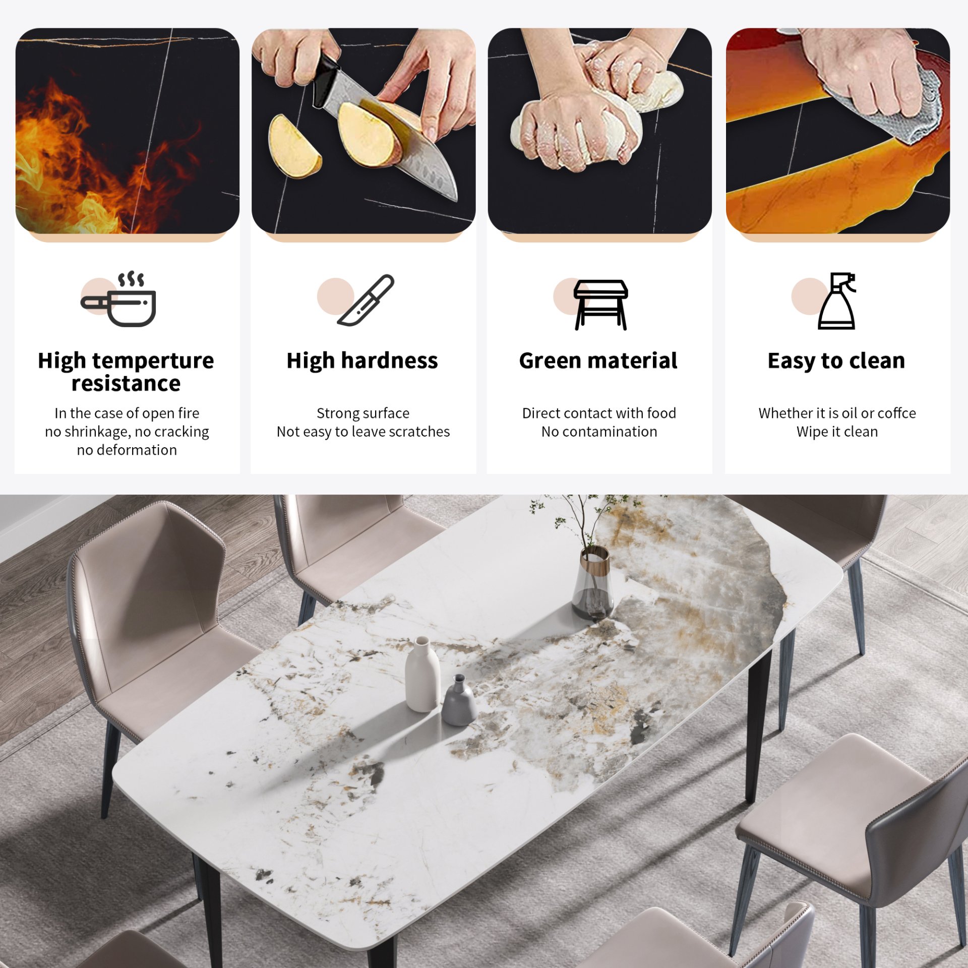 70.87" Modern Artificial Stone Pandora White Curved Black Metal Leg Dining Table - Antique White - Image 7