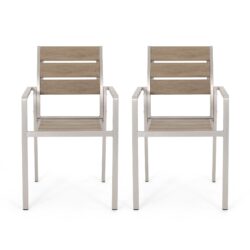 Dreamlan - Outdoor Aluminum Dining Chair With Faux Wood Seat (Set of 2) - Natural / Silver