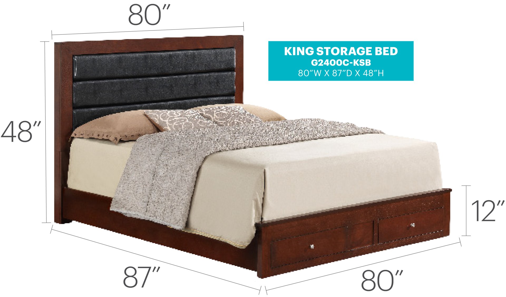 King Elegant Storage Bed - Cherry - Image 5