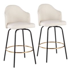 Ahoy - Contemporary Fixed Height Counter Stool Round Gold Footrest (Set of 2) - Cream / Black