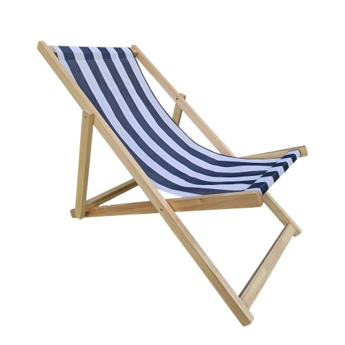 Sling Folding Chaise Lounge Chair - Stripe Blue - Image 2