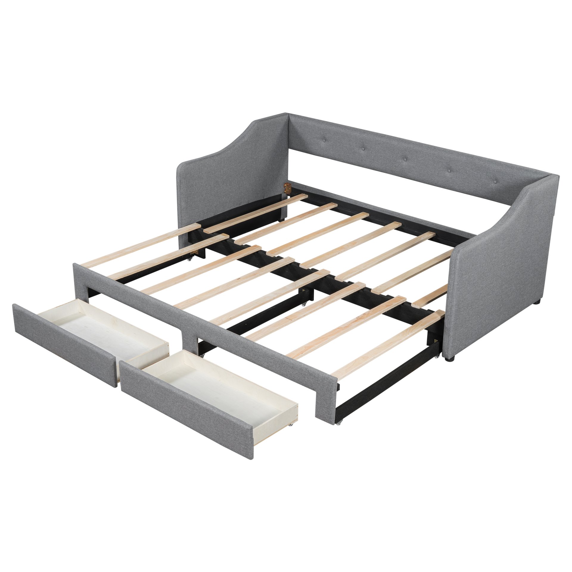 Twin Long To King Size Upholstered Daybed With 2 Drawers, Foam-Padded Sides And Back - Gray - Image 6