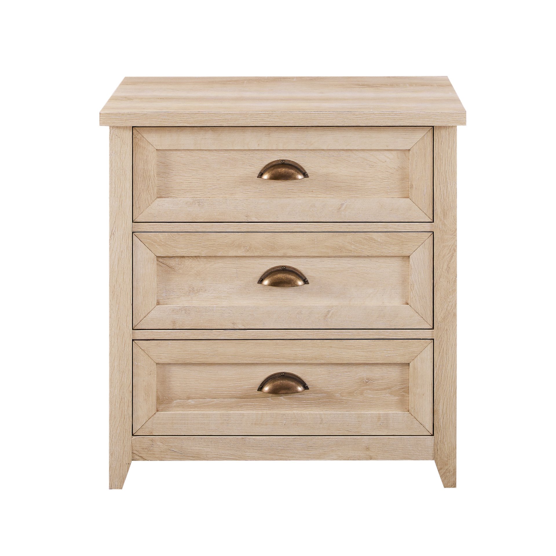 Transitional Farmhouse Framed 3 Drawer Nighstand With Cup Handles - White Oak - Image 5