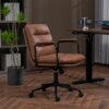Office Chair, Mid Back Home Office Desk Task Chair With Wheels And Arms Ergonomic Computer Rolling Swivel Chair With Padded Armrest - Brown - Image 17