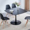 Table Mid-Century Dining Table For 4-6 People With Round MDF Table Top, Pedestal Dining Table, End Table Leisure Coffee Table - Matte Black - Image 2