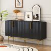 Modern Elegant 4 Door Sideboard Gold Metal Handle Buffet Cabinet For Dining Room, Living Room, Bedroom, Hallway - Black - Image 4