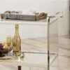 Elegant Acrylic Bar Cart With Tempered Glass Shelves And Rattan Metal Frame - Clear - Image 5