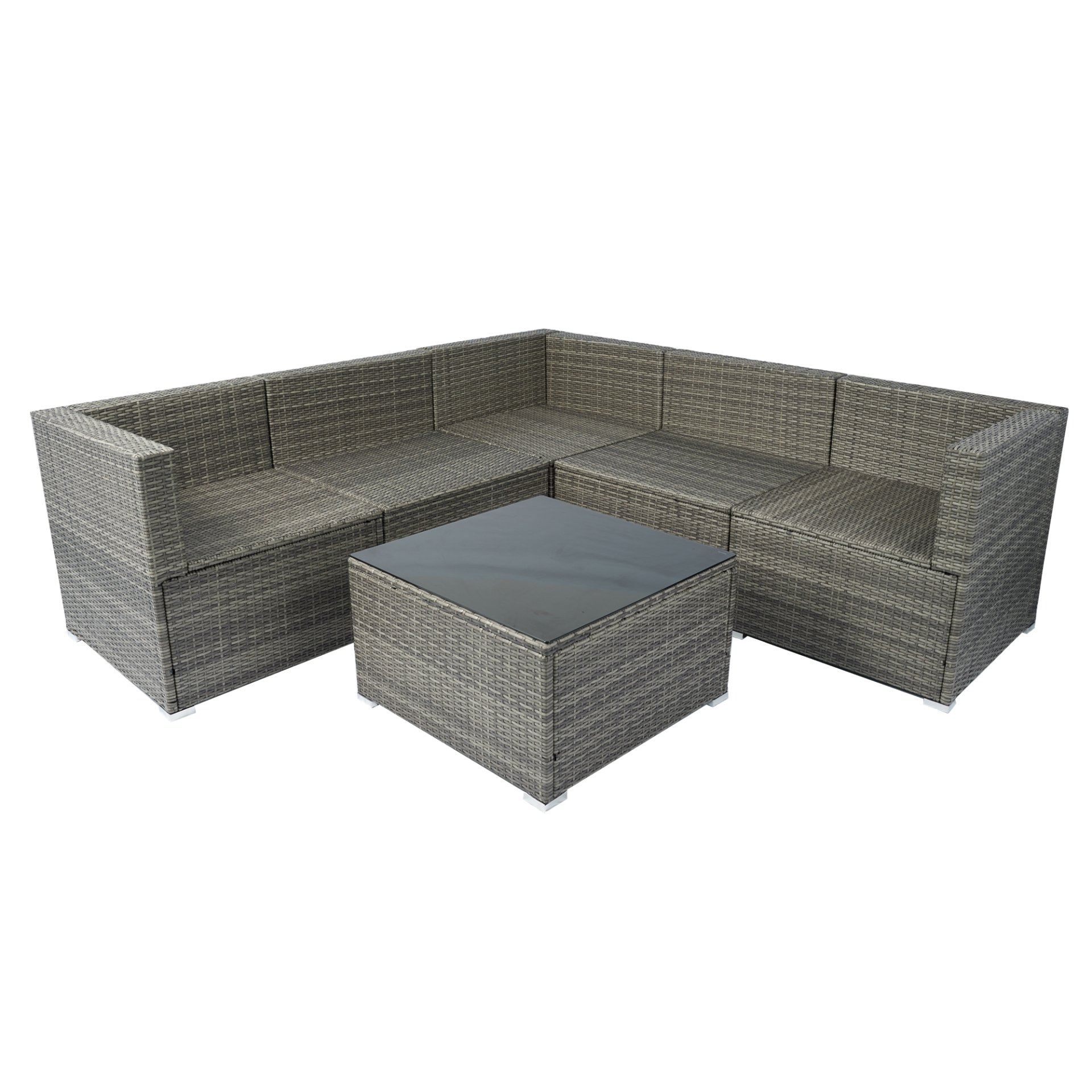 6 Pieces PE Rattan Sectional Outdoor Furniture Cushioned Sofa Set Wicker - Gray - Image 12