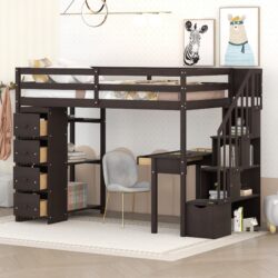 Twin Size Loft Bed With Storage Drawers, Desk And Stairs With Shelves - Espresso