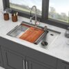 Single Bowl Workstation Kitchen Sink With Cup Washer 16 Gauge Stainless Steel - Black / Gray - Image 2