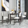 5 Piece Counter Height Dining Set, Classic Elegant Table And 4 Chairs - Espresso / Beige - Image 4