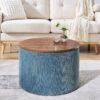 Classic Chenille Storage Ottoman Set With Drum Shaped Stool And Desktop Panel - Dark Blue - Image 7