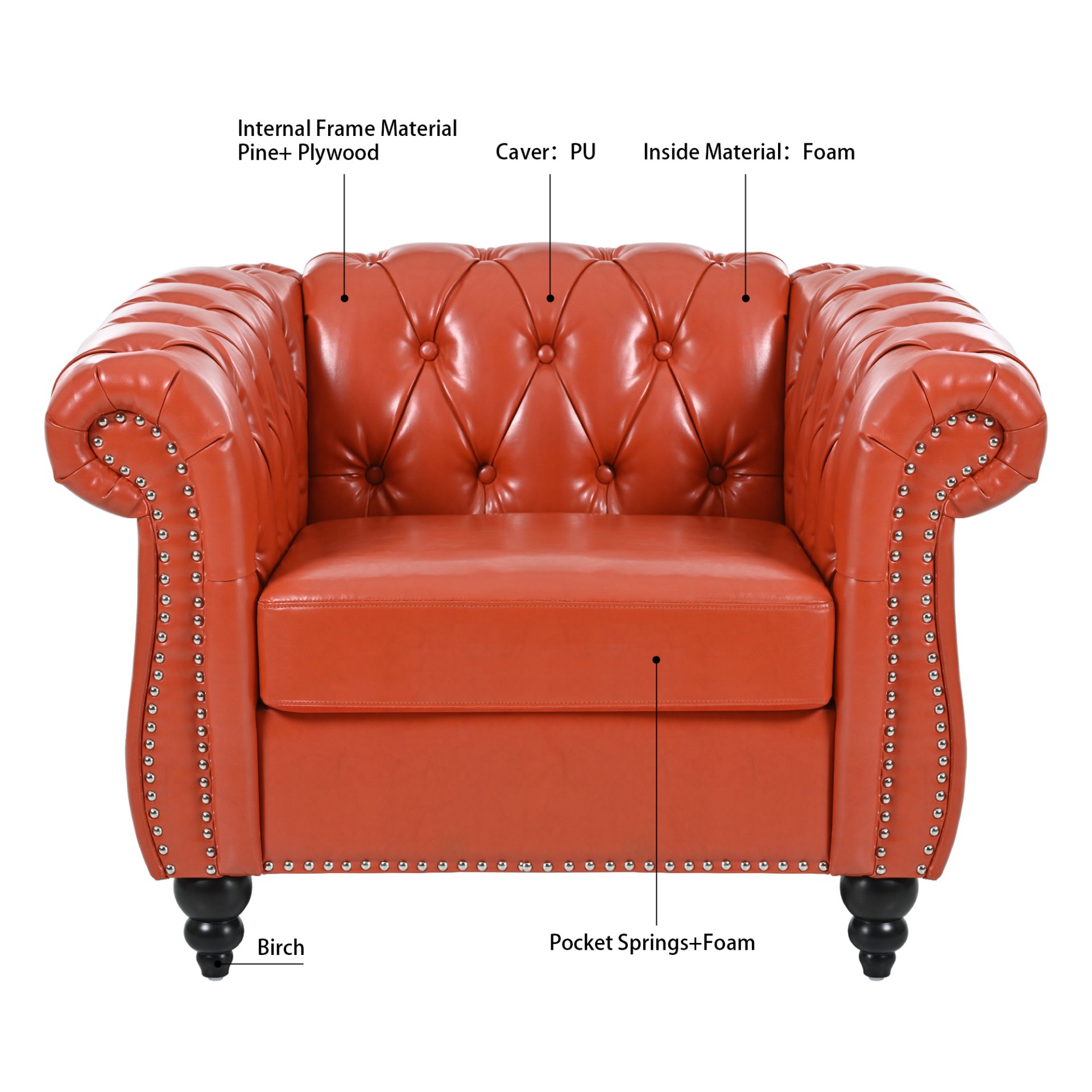 1 Seater Sofa For Living Room - Orange - Image 14