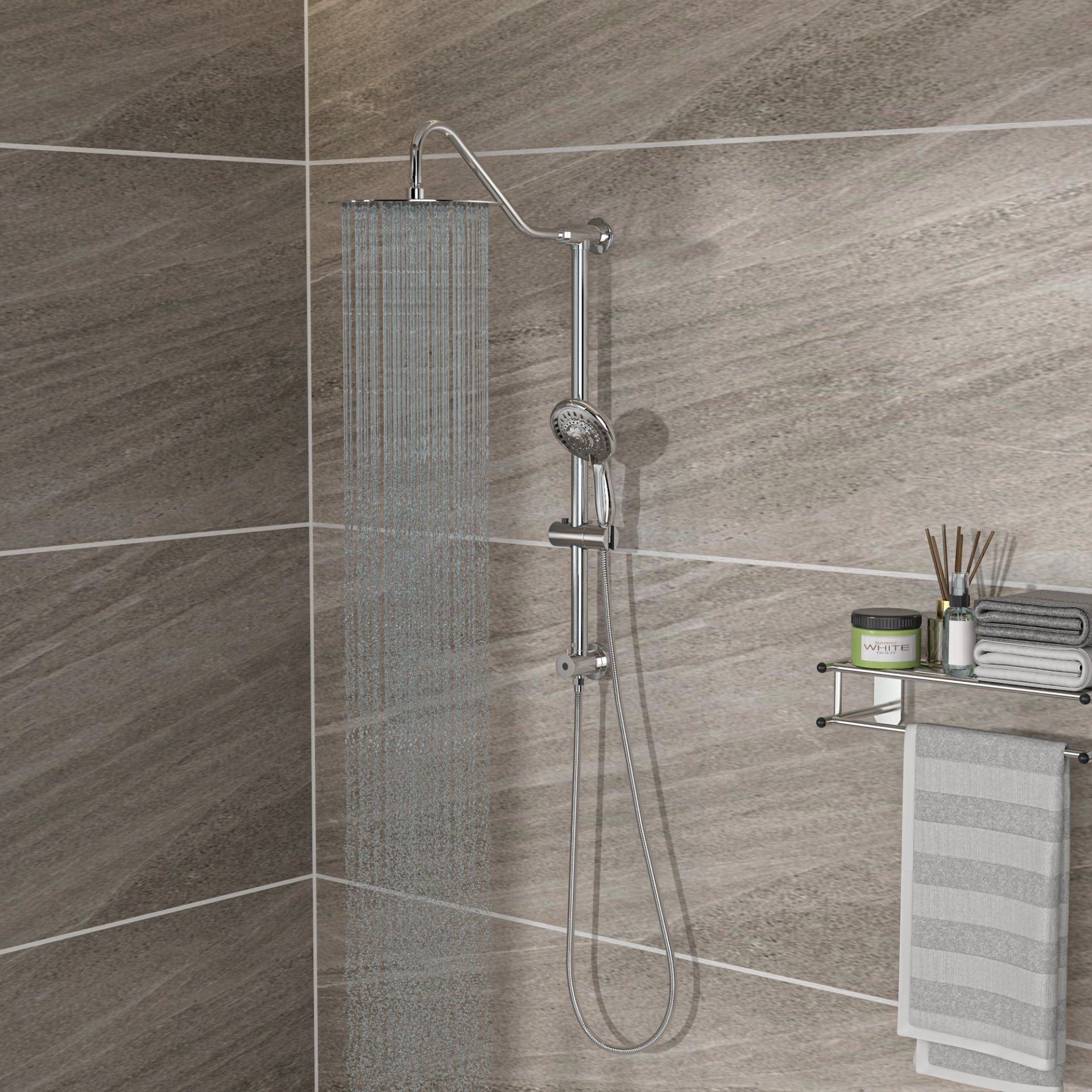 Chrome Round Dual Shower Heads Set With 10" Overhead And Hand Shower, Metal & Plastic Construction - Chrome - Image 2