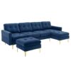 Elegant Convertible L - Shape Sectional Sofa Couch With Movable Ottoman, Velvet Upholstery - Blue - Image 22