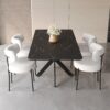 Modern Extendable Dining Table Set With Curved Backrest Upholstered Chairs - Black White - Image 4
