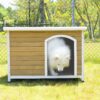 Large Wooden Outdoor Dog House, Waterproof Roof, Elevated Floor, Adjustable Plastic Feet - Yellow - Image 8