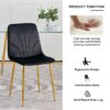 Modern Light Luxury Dining Chair With Gold Metal Legs (Set of 4) - Black - Image 12