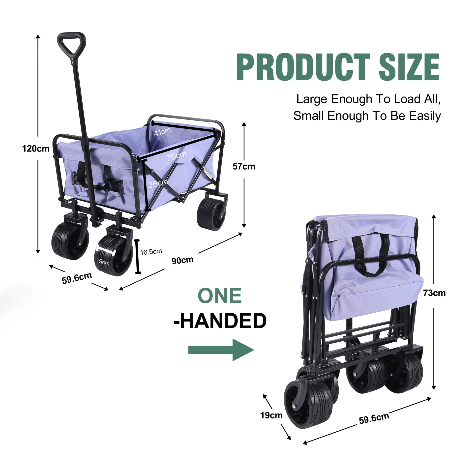 100L Collapsible Folding Beach Wagon Cart With 220Lbs Large Capacity, Wagons Carts Heavy Duty Foldable With Big Wheels For Sand, Garden, Camping - Purple - Image 10
