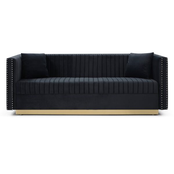 Contemporary Vertical Channel Tufted Sofa Modern Upholstered Couch For Living Room With 2 Pillows - Black