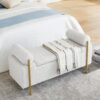 Elegant Upholstered Linen Storage Bench With Cylindrical Arms And Iron Legs - White - Image 7