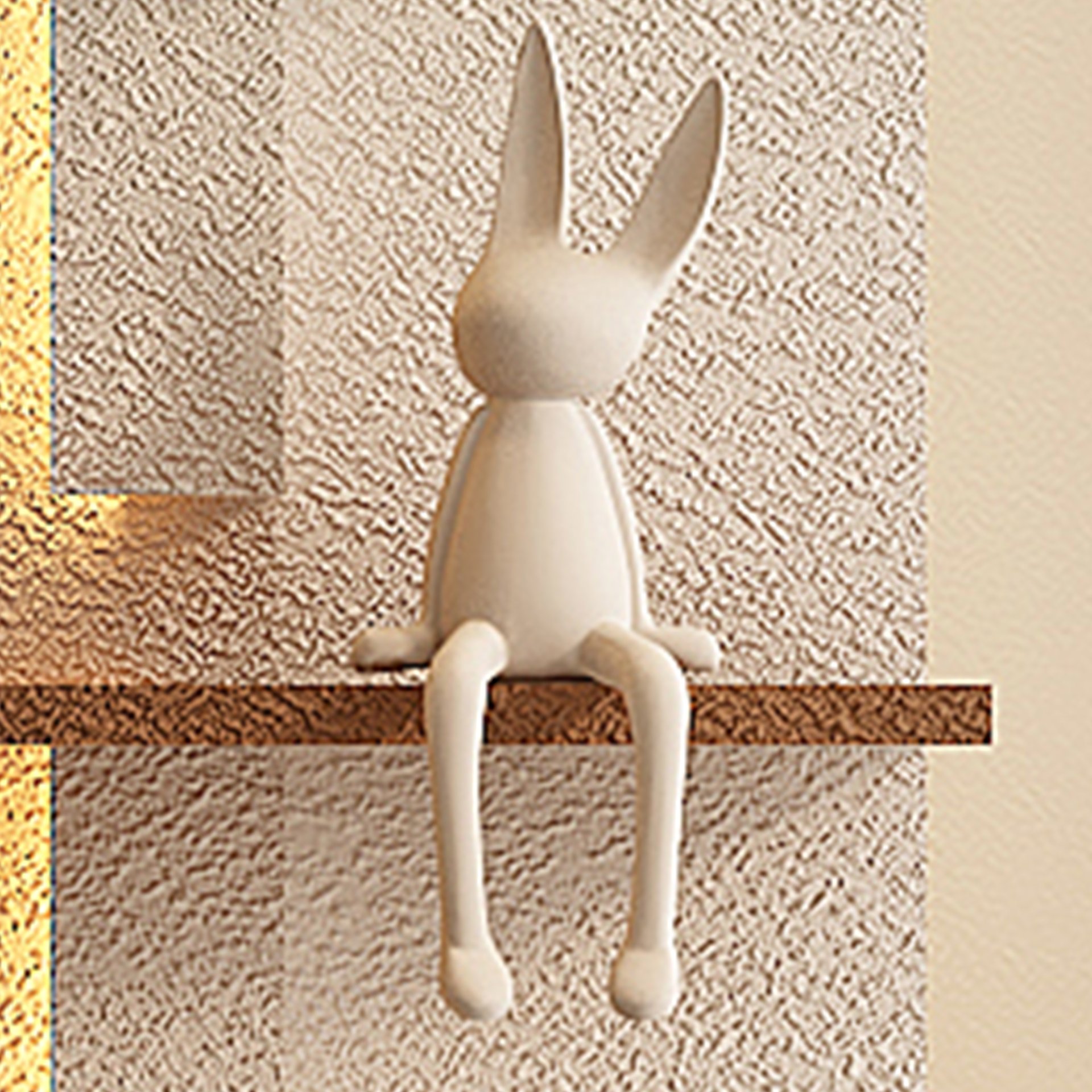 Adjustable 3 Color LED Sandstone Wall Decor With Simulated Plants, Glass Vase & Rabbit Statue - Light Coffee - Image 14