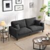 Modern Upholstered 74" High Resilience 3 Seater Sofa, Wooden Frame, Comfy - Dark Gray - Image 5
