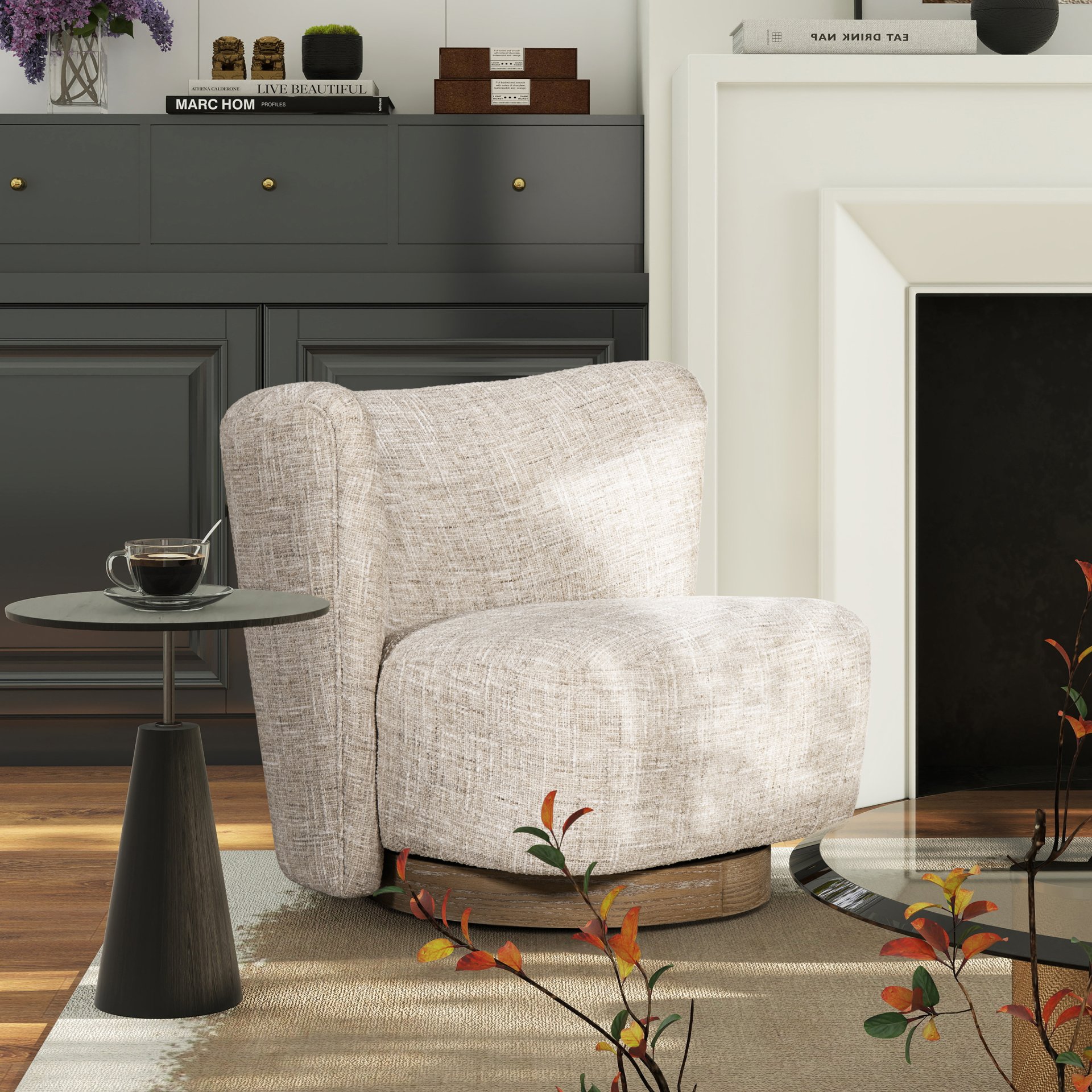 Miranda - Armless Swivel Accent Chair - Natural Gray - Image 2