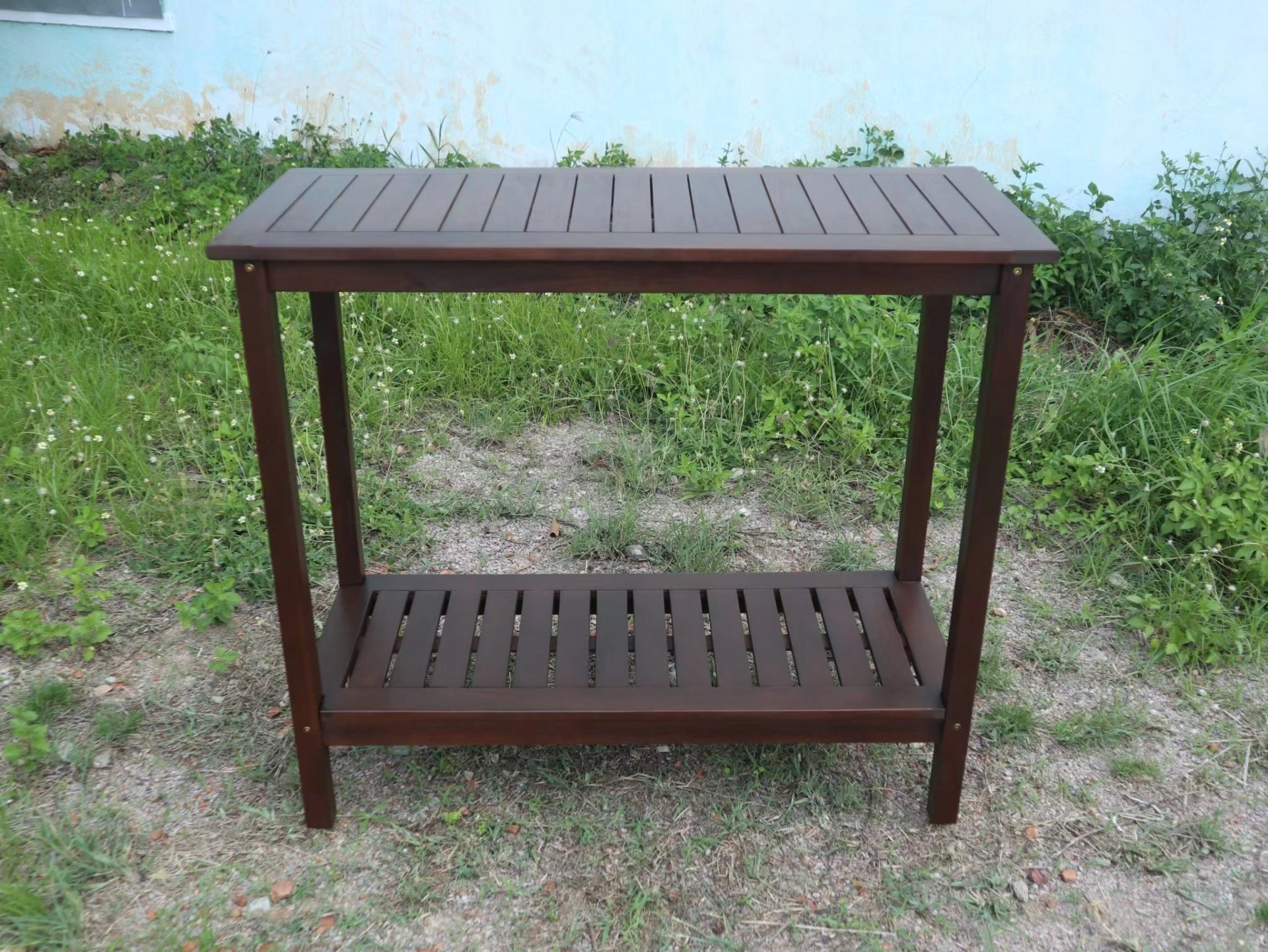 Workstation For Garden Balcony Garage, Acacia Console Potting Table - Brown - Image 13