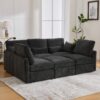 Modern Modular Sofa U Shaped Sofa Bed With Movable Ottoman, USB Ports, Phone Holder Chenille - Black - Image 2