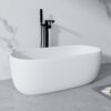 Freestanding Bathtub Resin Stone Soaking Bathtub Solid Surface Modern Tubs With Overflow And Pop-Up Drain - Matte White - Image 5