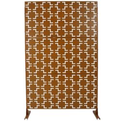 Outdoor & Indoor Freestanding Decorative Privacy Screen For Deck Balcony Patio, Metal Privacy Screen - Brown