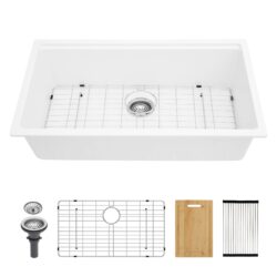 Kitchen Sink Workstation Undermount Sink, Granite Composite, 30" X 19" - White