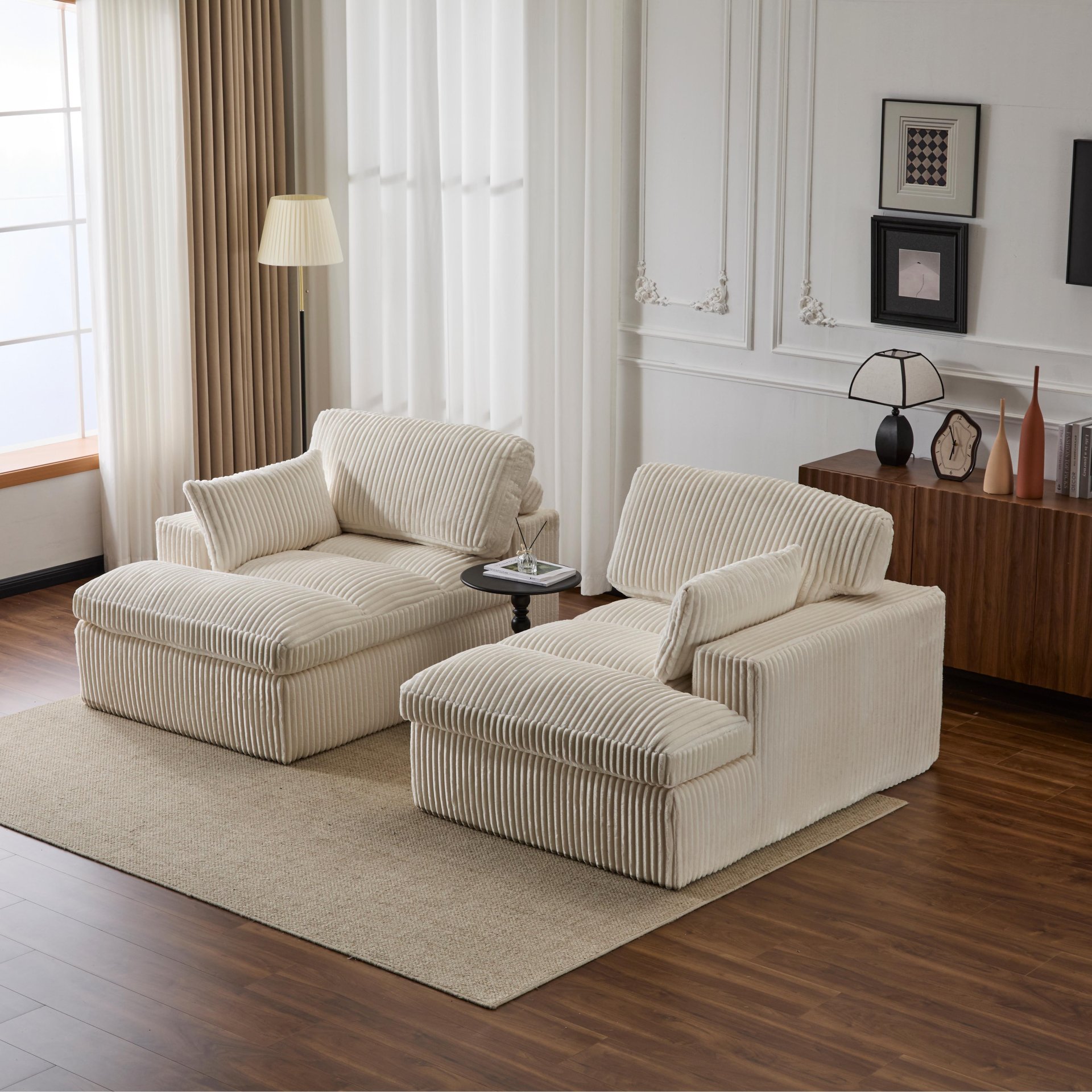 Double Chaise Lounge Chair Indoor, Oversized Upholstered Sleeper Cloud Couch, Deep Seat Sofa Bed - White - Image 15