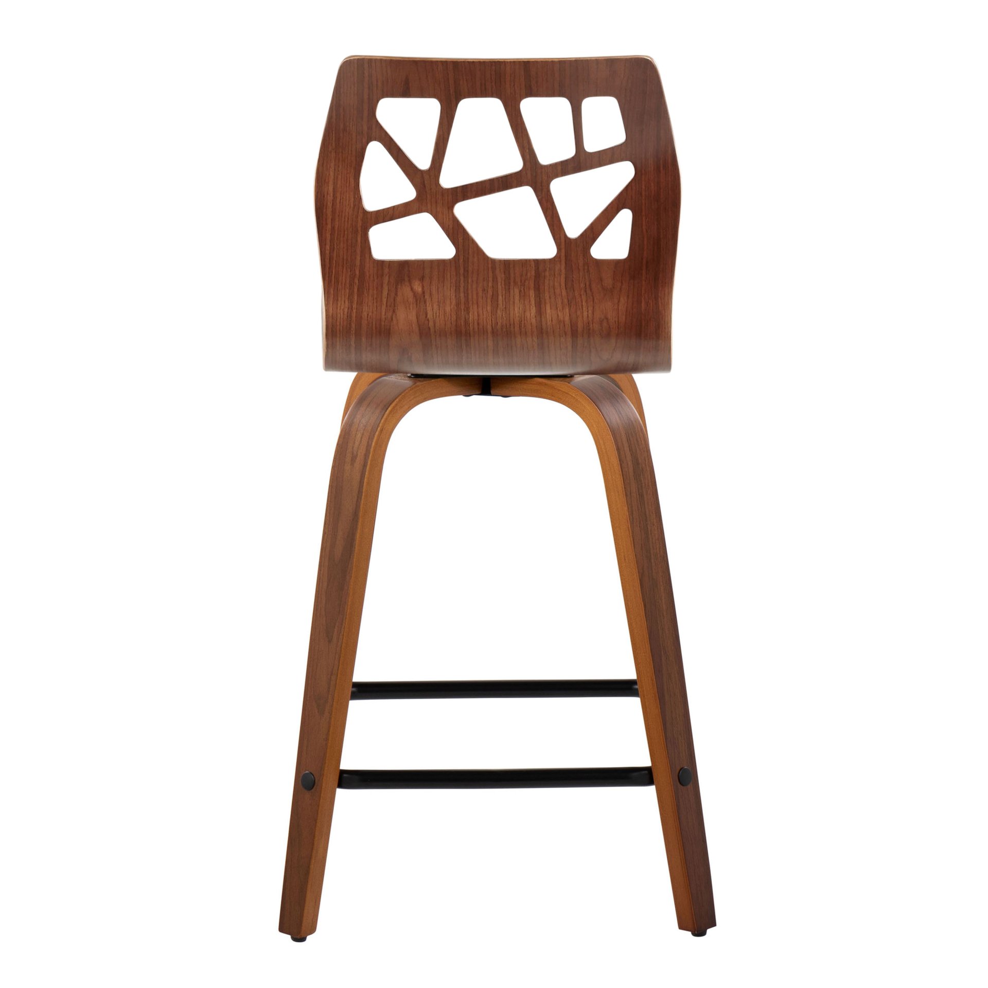 Folia - Mid-Century Modern Fixed Height Counter Stool With Swivel With Square Footrest (Set of 2) - Walnut / Teal - Image 5