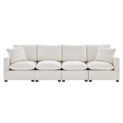 Modern, Modular Sofa, 4 Seat Chenille Sectional Couch Set With 2 Pillows Included, Freely Combinable Indoor Funiture - White