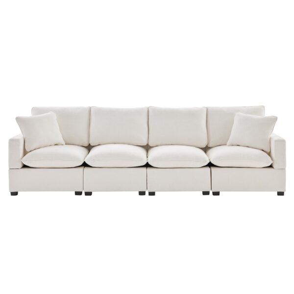 Modern, Modular Sofa, 4 Seat Chenille Sectional Couch Set With 2 Pillows Included, Freely Combinable Indoor Funiture - White