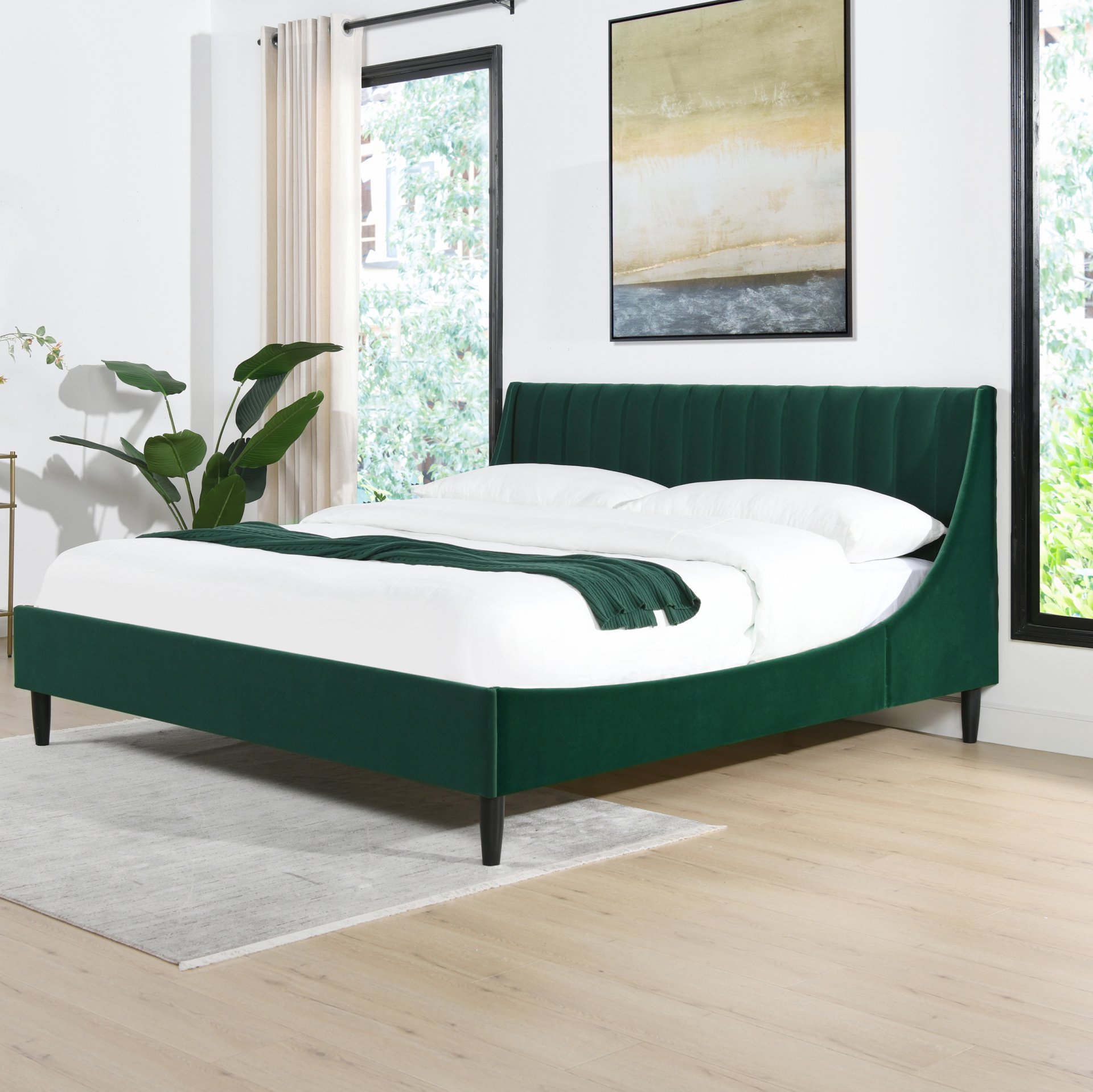 Aspen - King Vertical Tufted Modern Headboard Platform Bed Set - Evergreen - Image 2