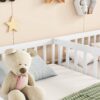 Double Twin Floor Bed With Fence, Guardrails, Without Door - White - Image 5