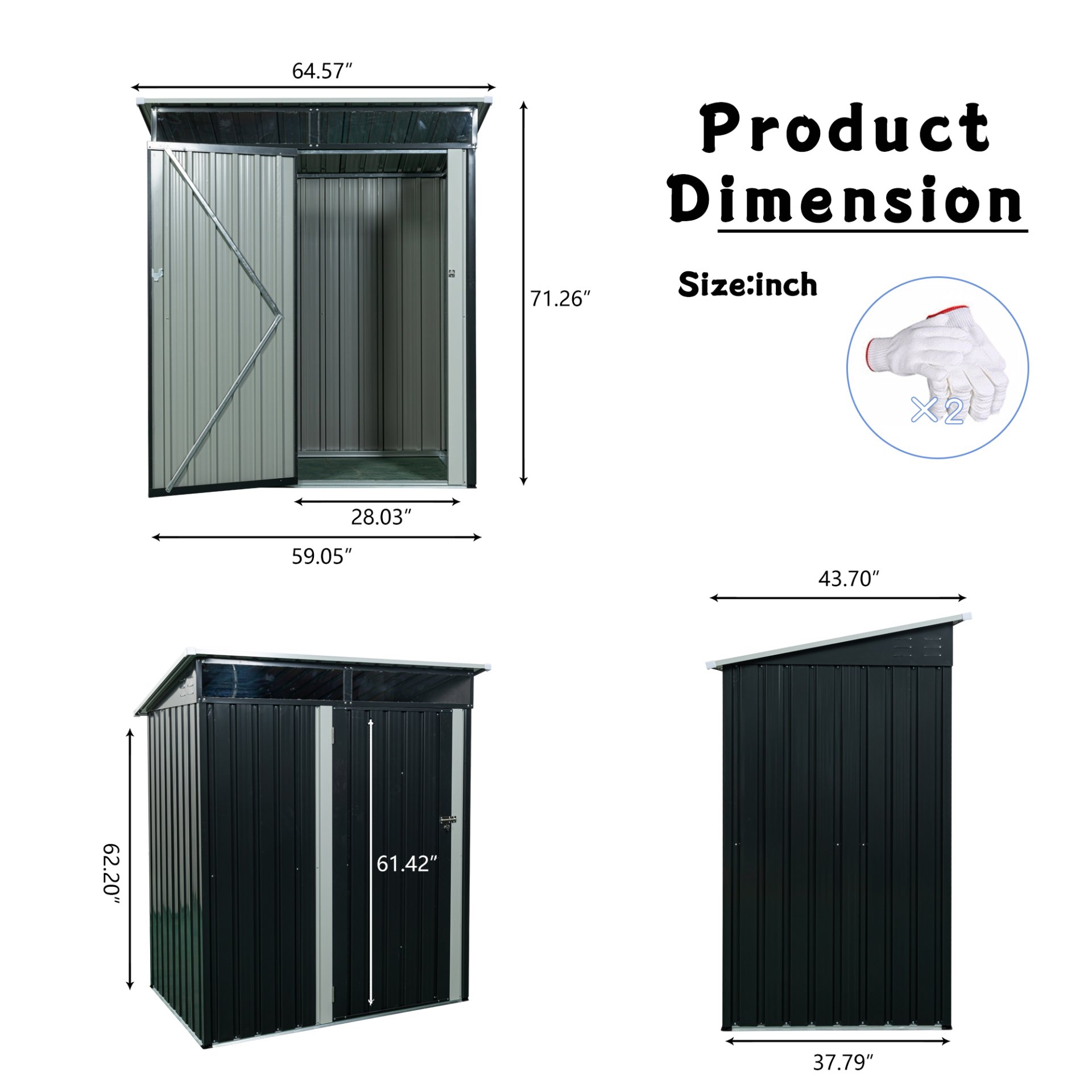 Tc53Bl Outdoor Metal Storage Shed Transparent Plate - Black - Image 3