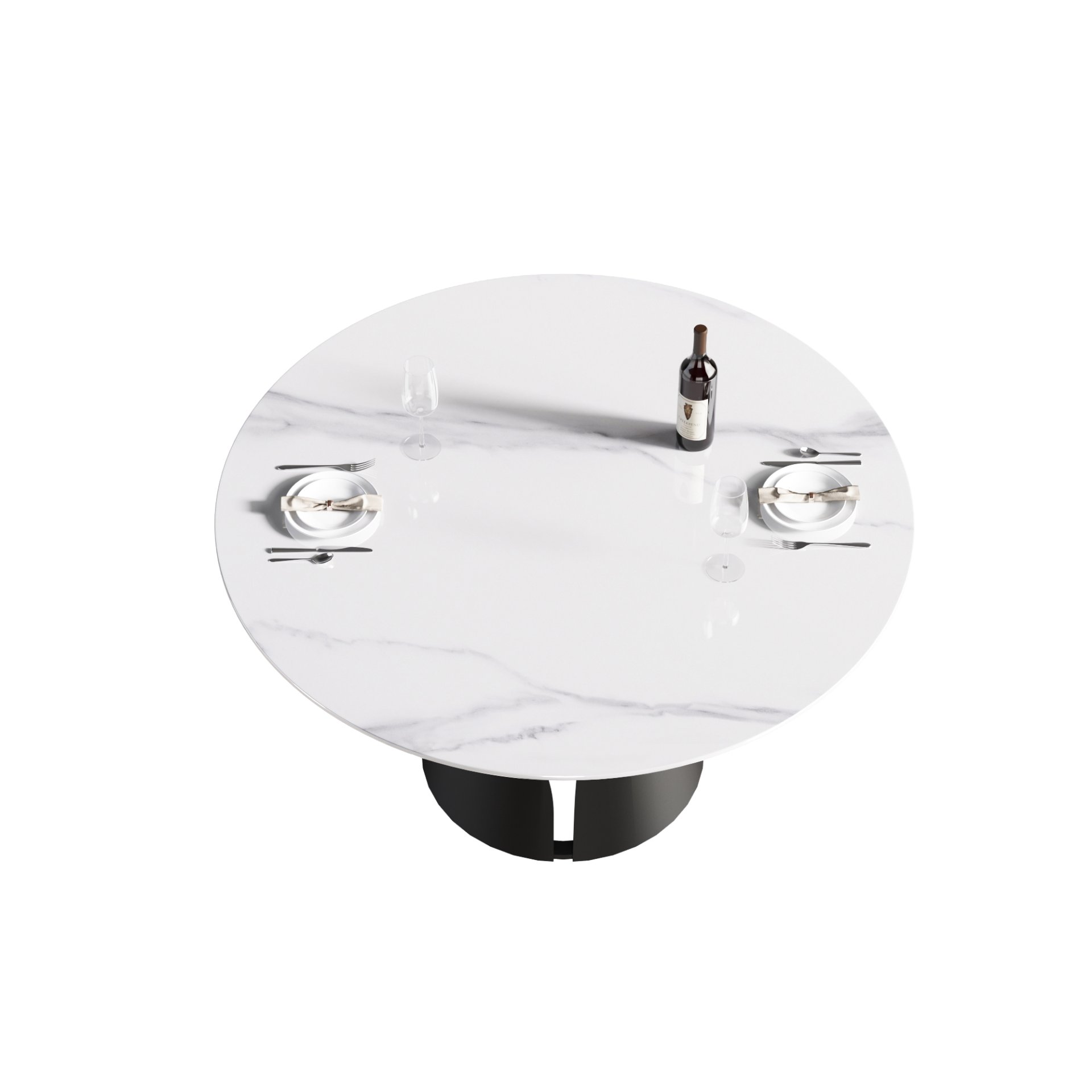 53.15" Modern Artificial Stone Round Carbon Steel Base Dining Table, Can Accommodate 6 People - White / Black - Image 8