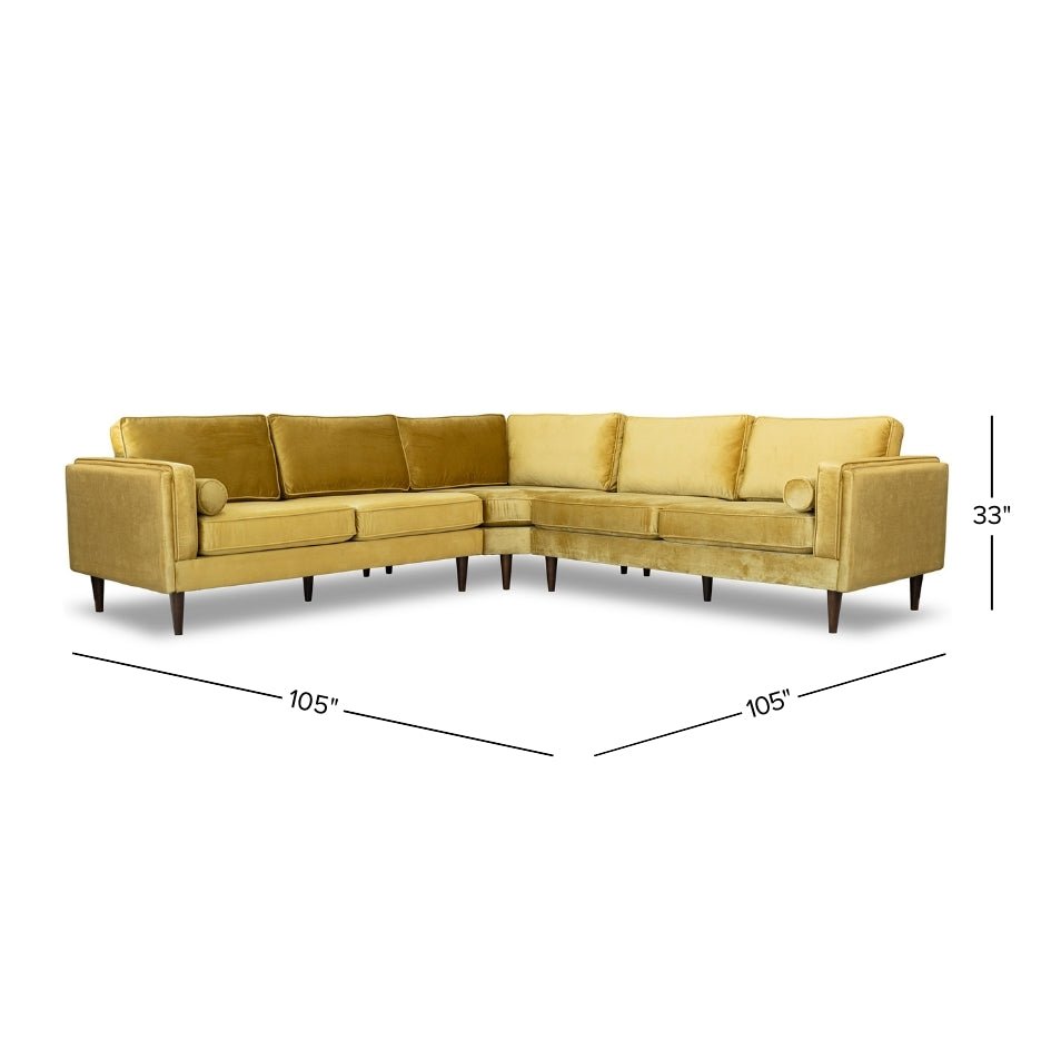 Amber - Velvet Corner Sectional Sofa - Yellow - Image 2