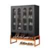 Modern Metal Shoe Cabinet With Double Sided Mesh Doors And Adjustable Partitions - Black - Image 7