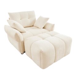 Modern Ergonomic Single Seater Sofa With Ottoman, High Resilience Support - White