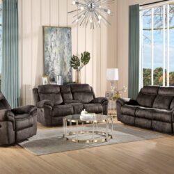 Zubaida - Two Tone Velvet 3 Piece Recliner Living Room Set - Chocolate