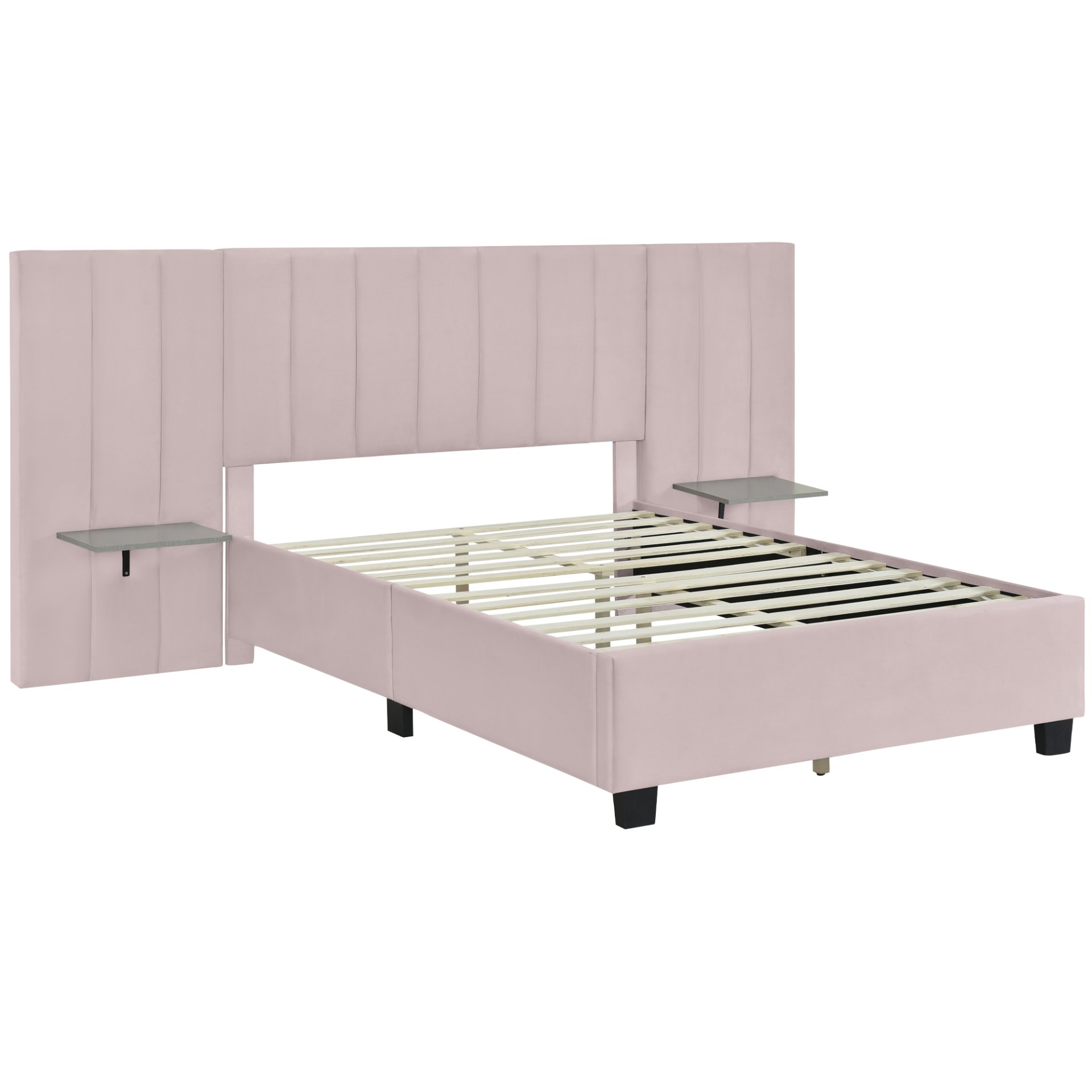 Full Size Upholstered Platform Bed With Big Headboard - Pink - Image 4